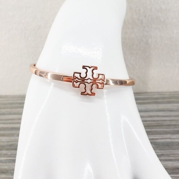 Tory Burch Britten Logo Cuff Bracelet Rose Gold OS - Picture 4 of 12